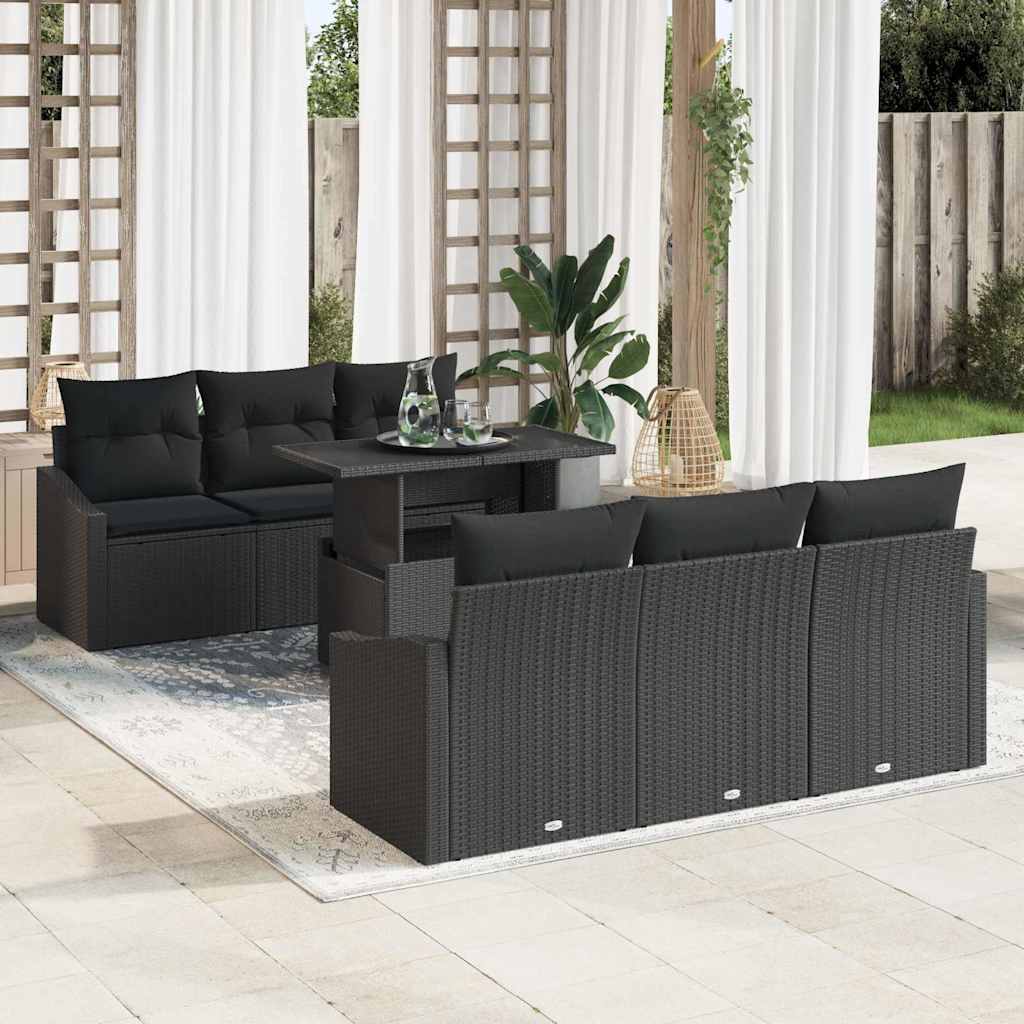 Tuin Sofa Set met opslag met kussen 7 pcs Zwart poly rattan