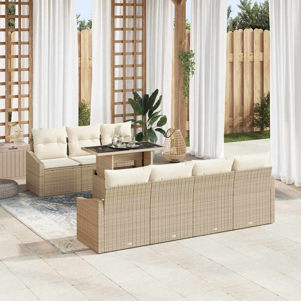 Tuin Sofa Set met kussen 8 pcs Beige en Crème poly rattan