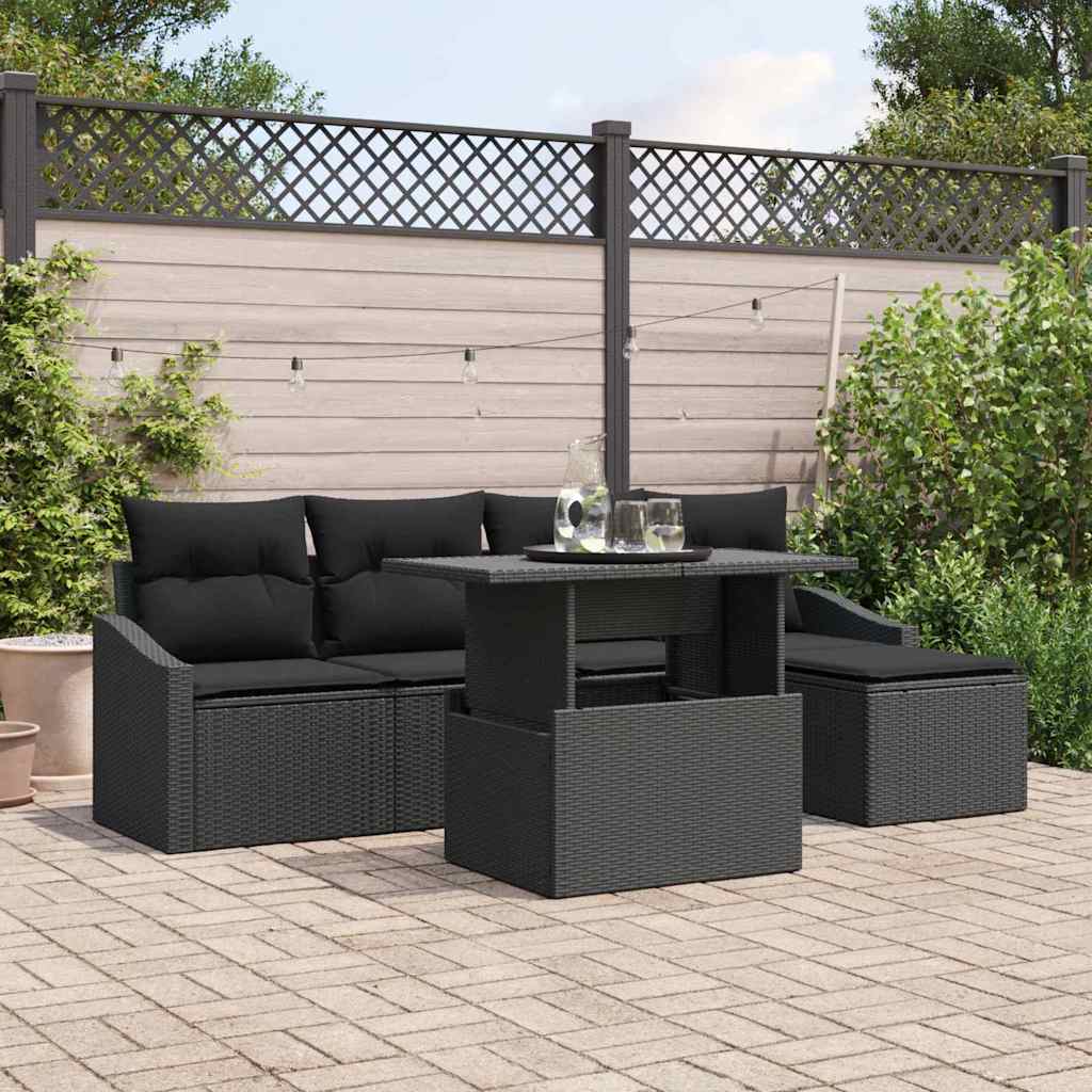 Tuin Sofa Set met kussen 6 pcs Zwart