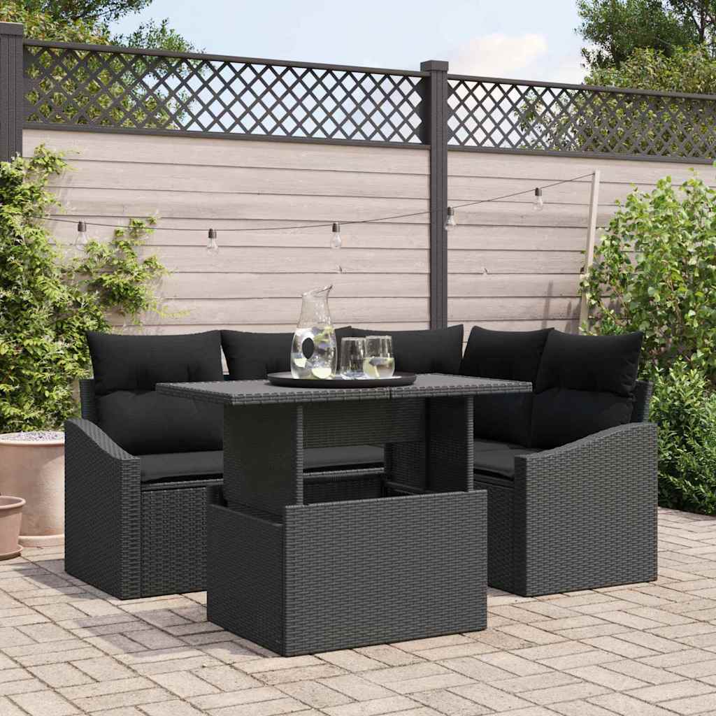 Tuin Sofa Set met kussen met opslag 5 pcs Zwart poly rattan