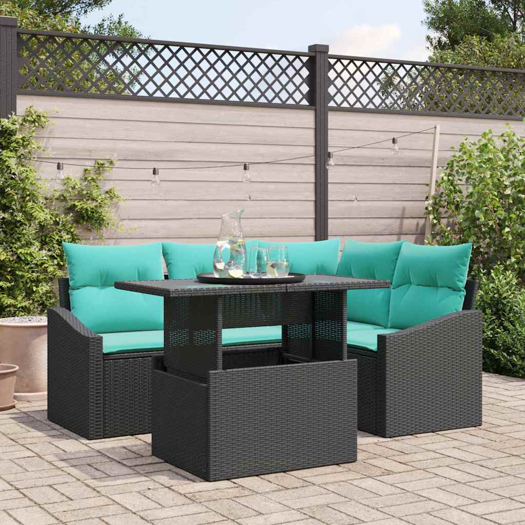 Tuin Sofa Set met kussen met opslag 5 pcs Zwart en blauw