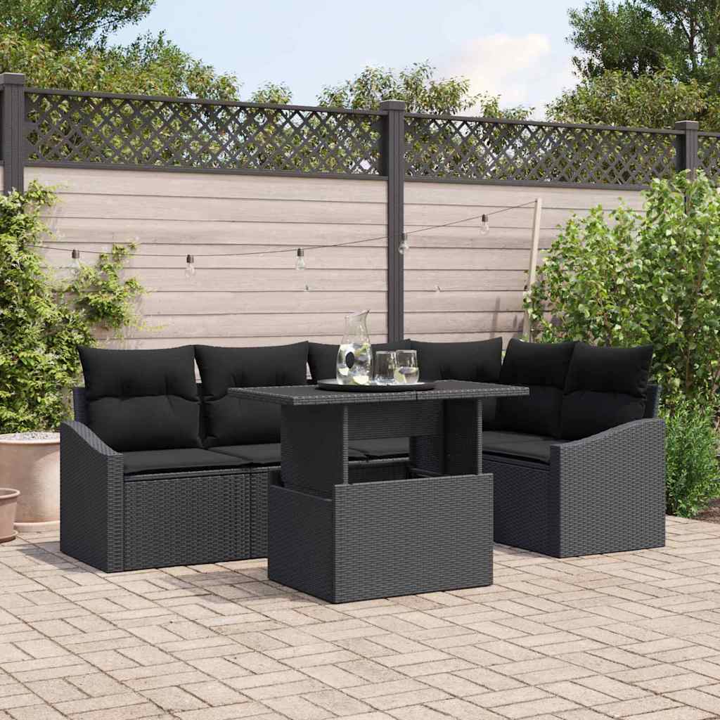 Tuin Sofa Set met kussen met opslag 6 pcs Zwart poly rattan