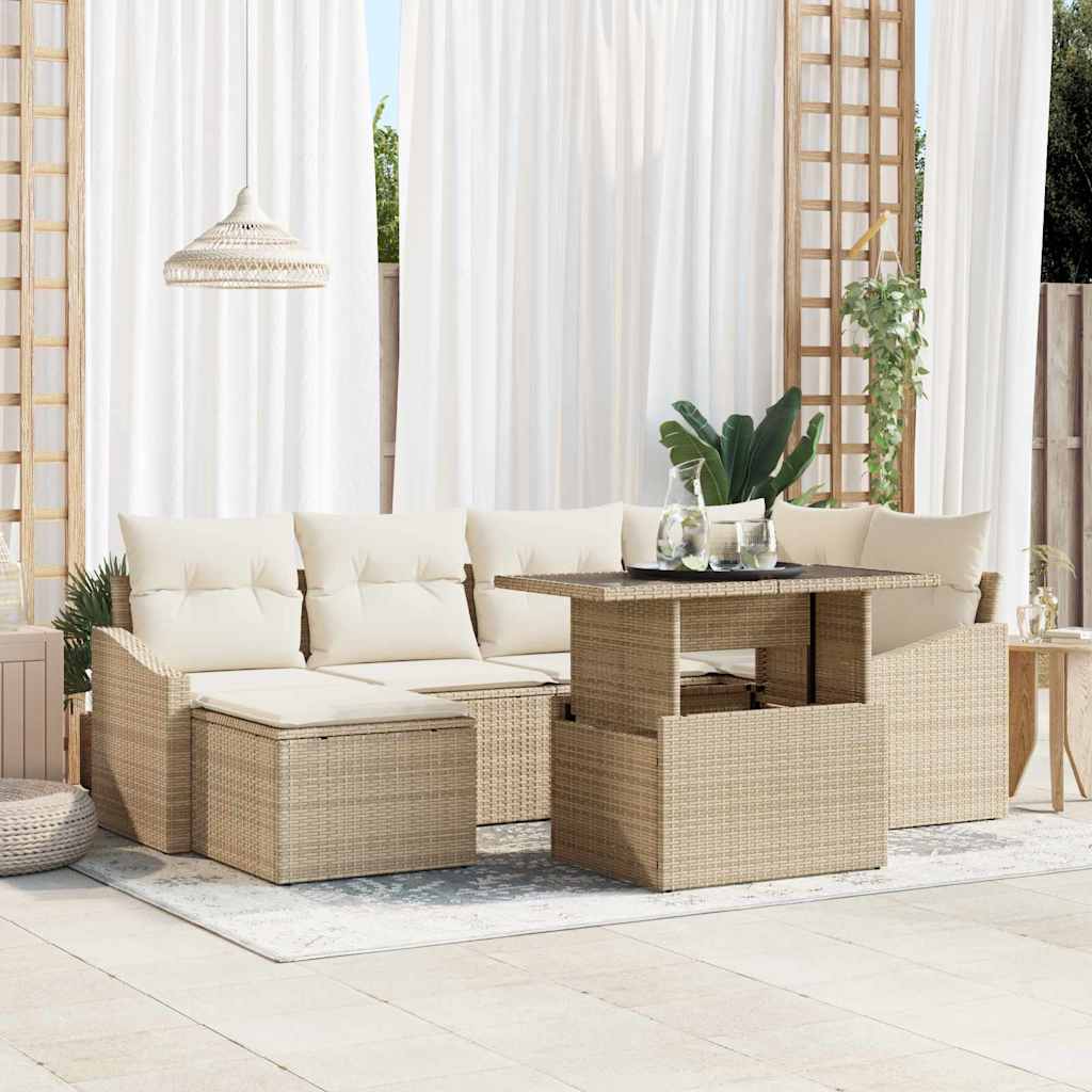 Tuin Sofa Set met kussen 7 pcs beige en crèmekleurig
