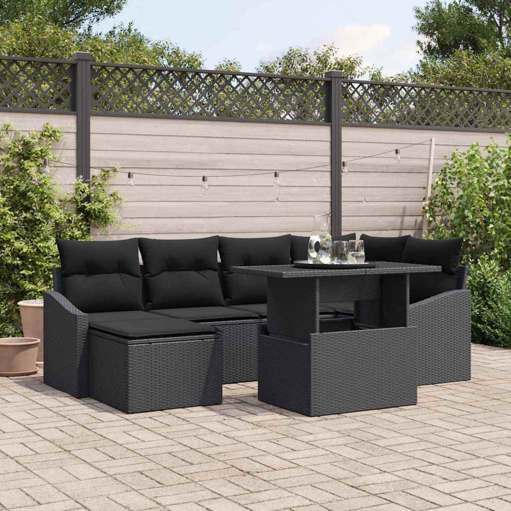 Tuin Sofa Set 7 pcs Zwart Poly rattan en gepoedercoat staal
