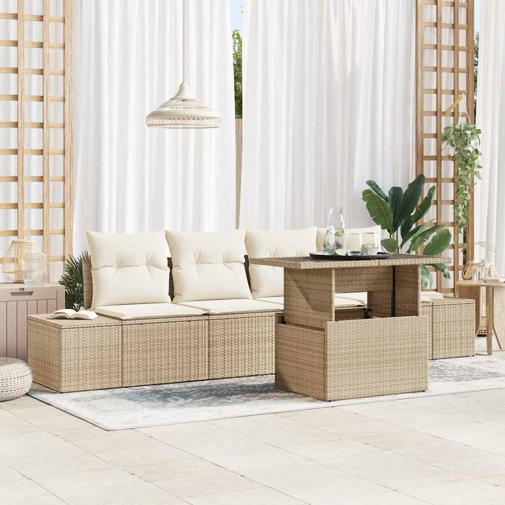 Bankstel met kussen 5 pcs Beige en Crème poly rattan