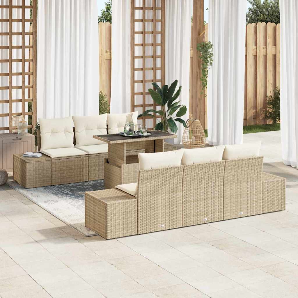 Bankstel met kussen 7 pcs Beige en Crème poly rattan