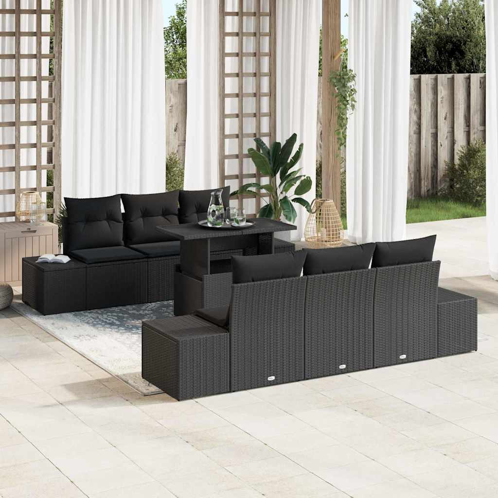Bankstel met kussen 7 pcs Zwart poly rattan