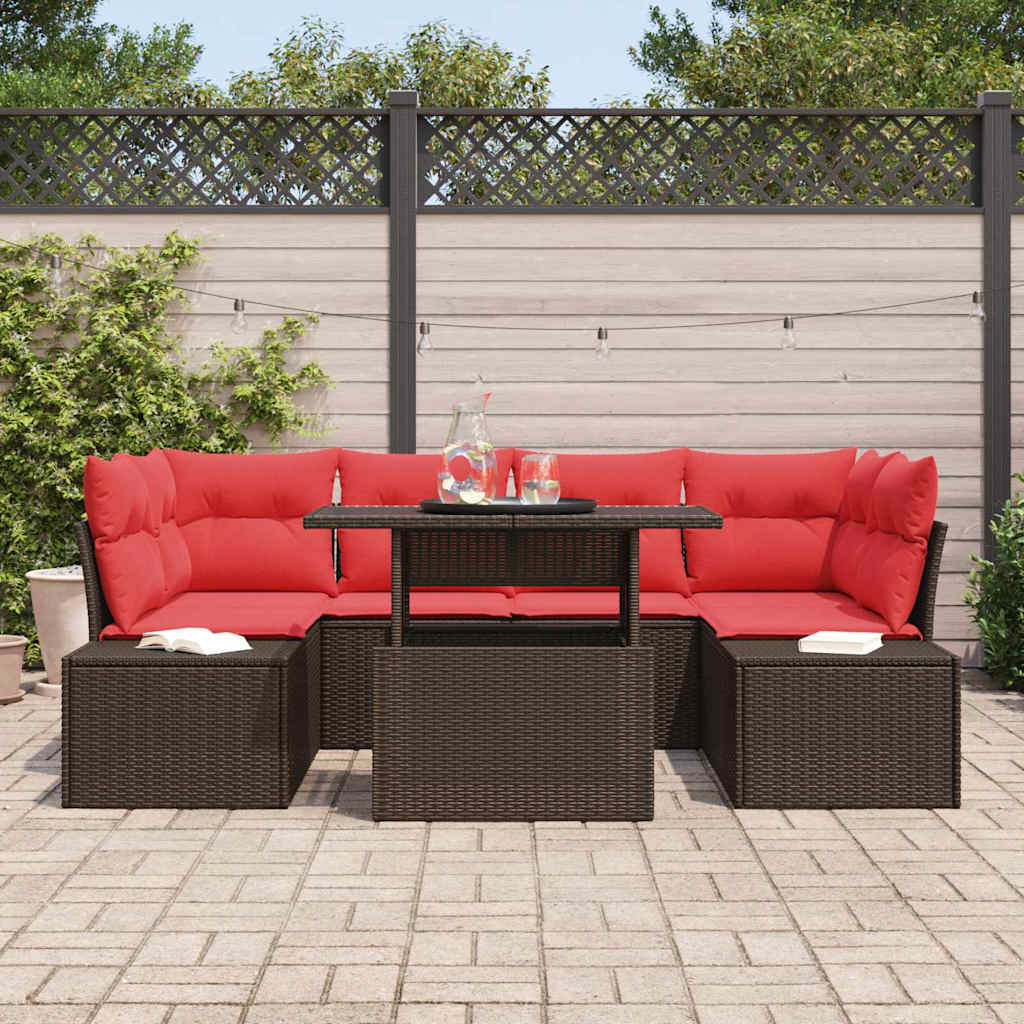 Bankstel met kussen 7 pcs Bruin en Rood poly rattan – afbeelding 3