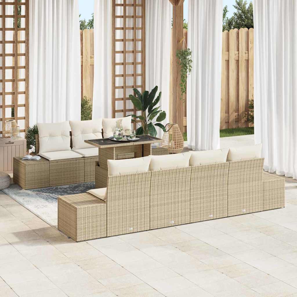 Bankstel met kussen 8 pcs Beige en Crème poly rattan