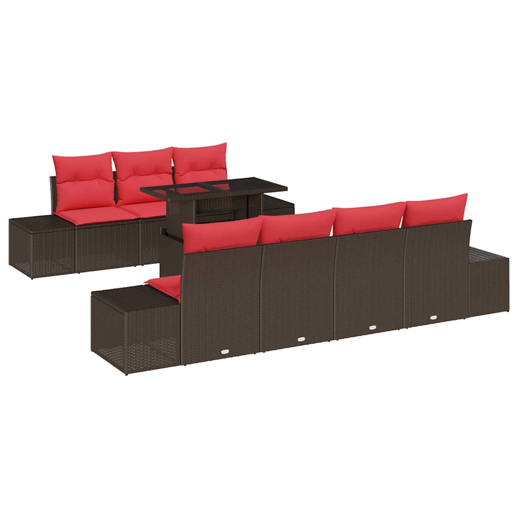 Bankstel met kussen 8 pcs Bruin en Rood poly rattan – afbeelding 2