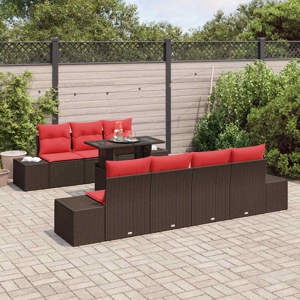 Bankstel met kussen 8 pcs Bruin en Rood poly rattan – afbeelding 3