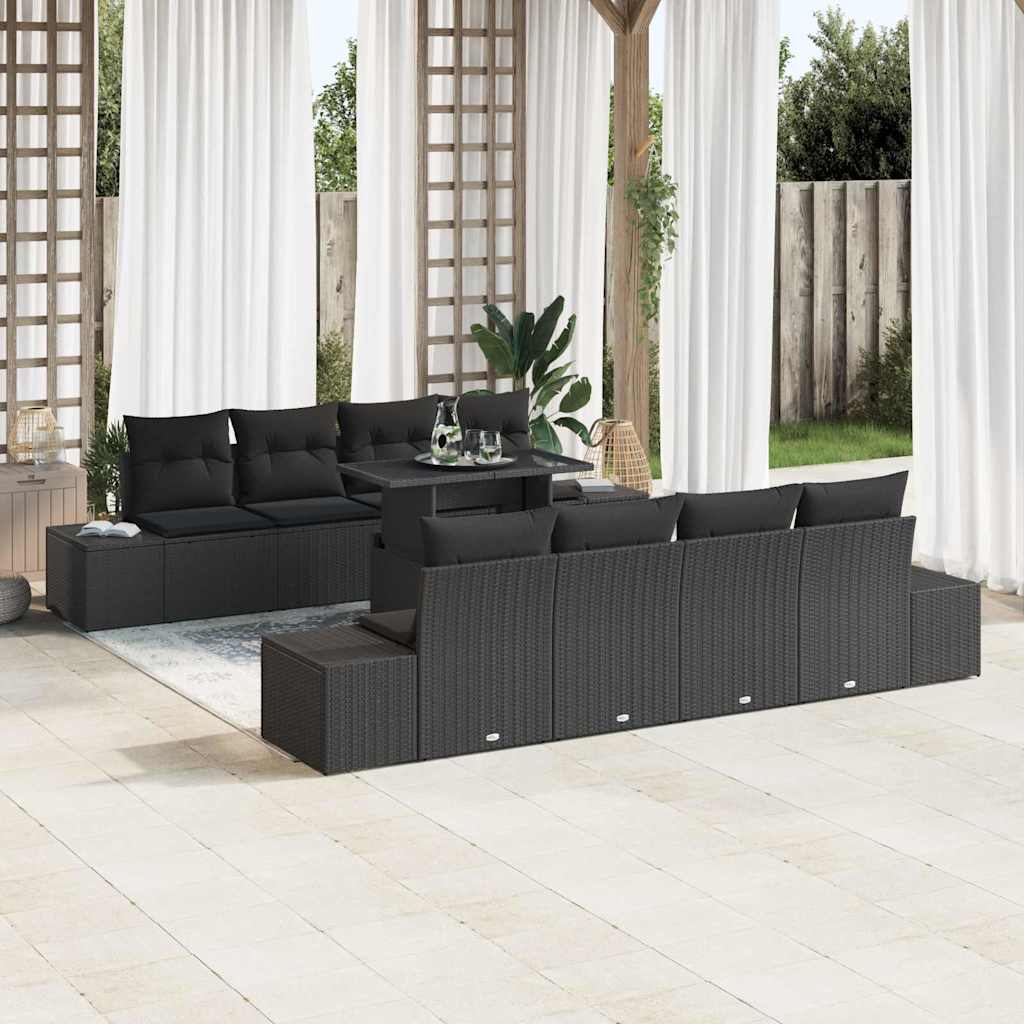 Tuin Sofa Set met kussen 9 pcs Zwart poly rattan