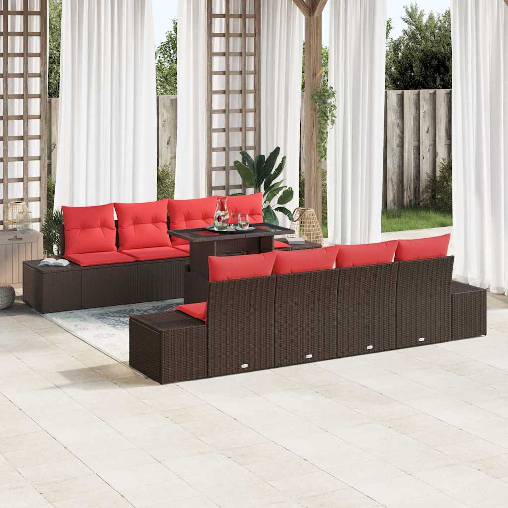 Tuin Sofa Set met kussen 9 pcs Bruin en Rood poly rattan