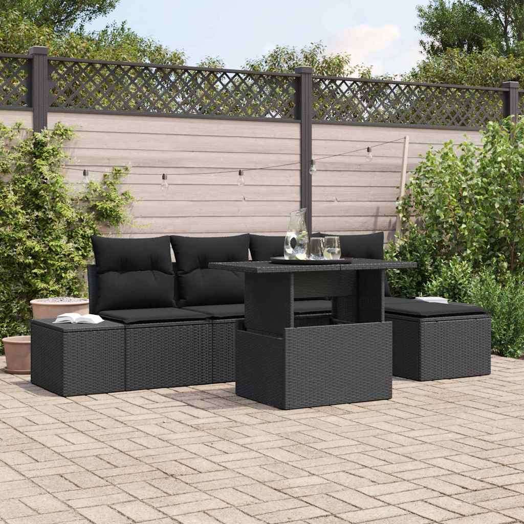 Tuin Sofa Set met kussen met opslag 6 pcs Zwart poly rattan