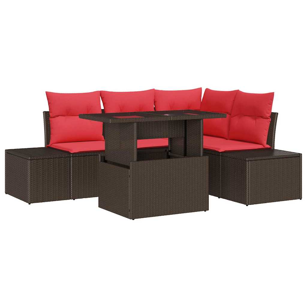 Tuin Sofa Set met kussen 6 pcs Bruin en Rood poly rattan – afbeelding 2