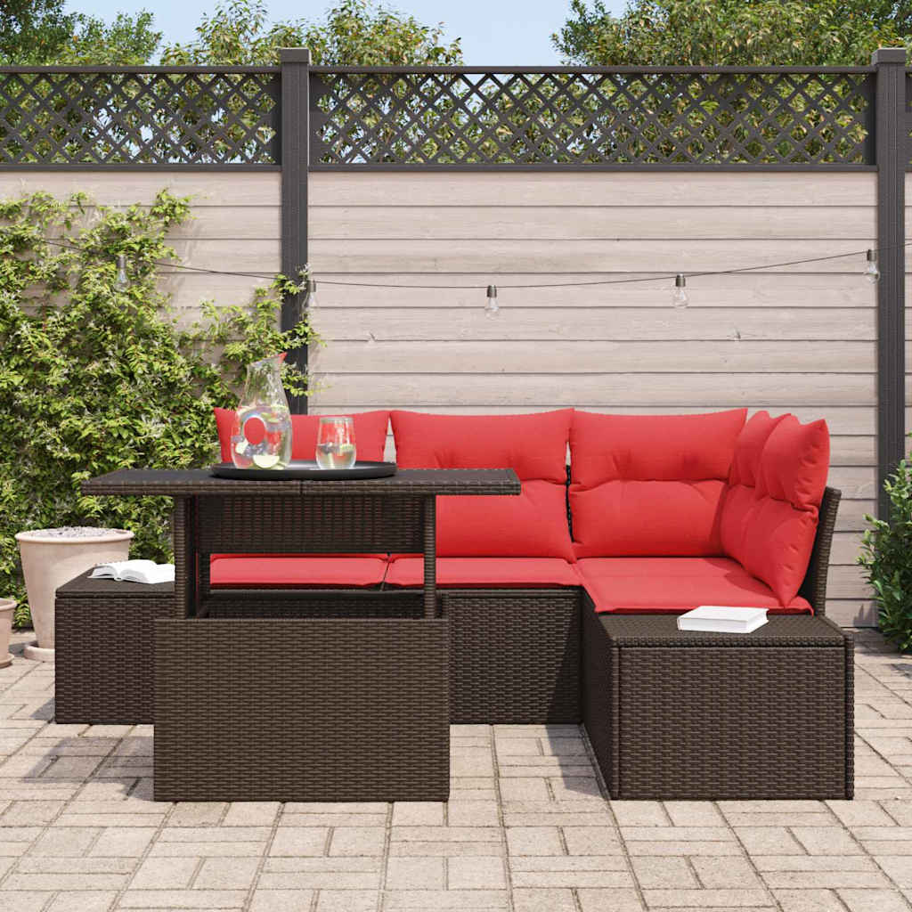 Tuin Sofa Set met kussen 6 pcs Bruin en Rood poly rattan – afbeelding 3