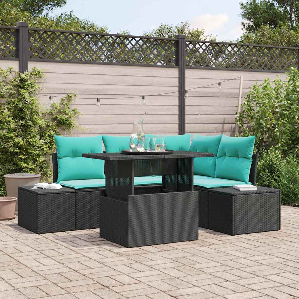 Tuin Sofa Set met kussen 6 pcs Zwart en Blauw poly rattan