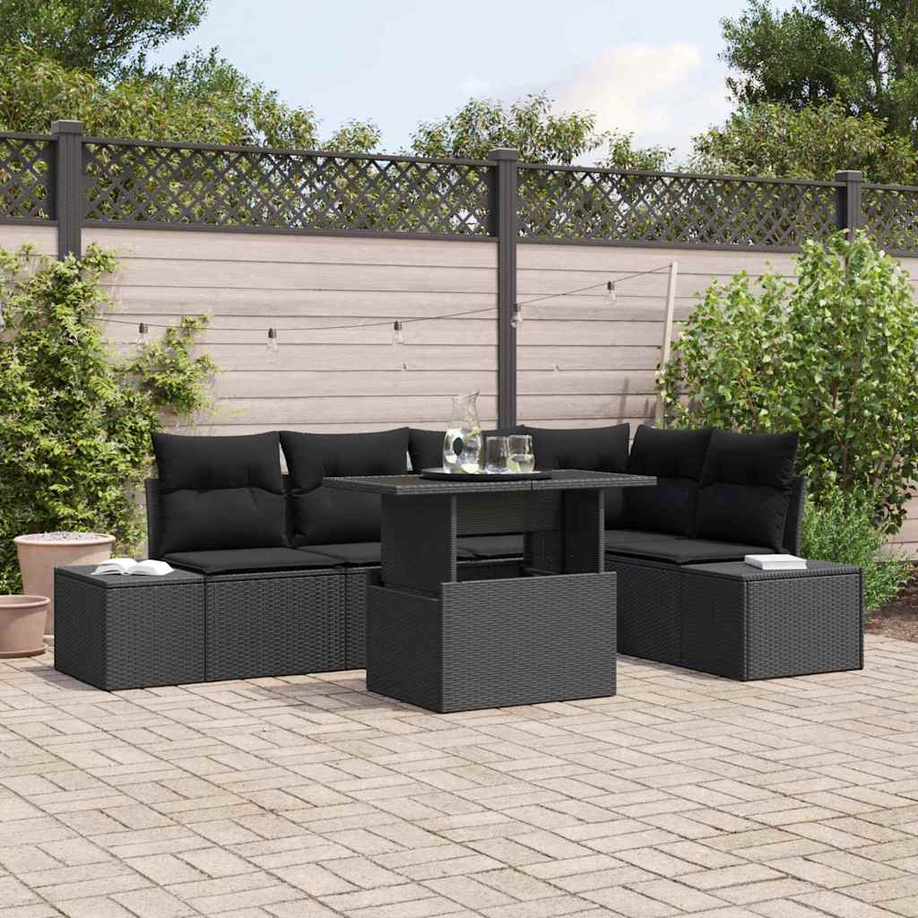 Tuin Sofa Set met kussen 6 pcs Zwart Poly riet – afbeelding 1