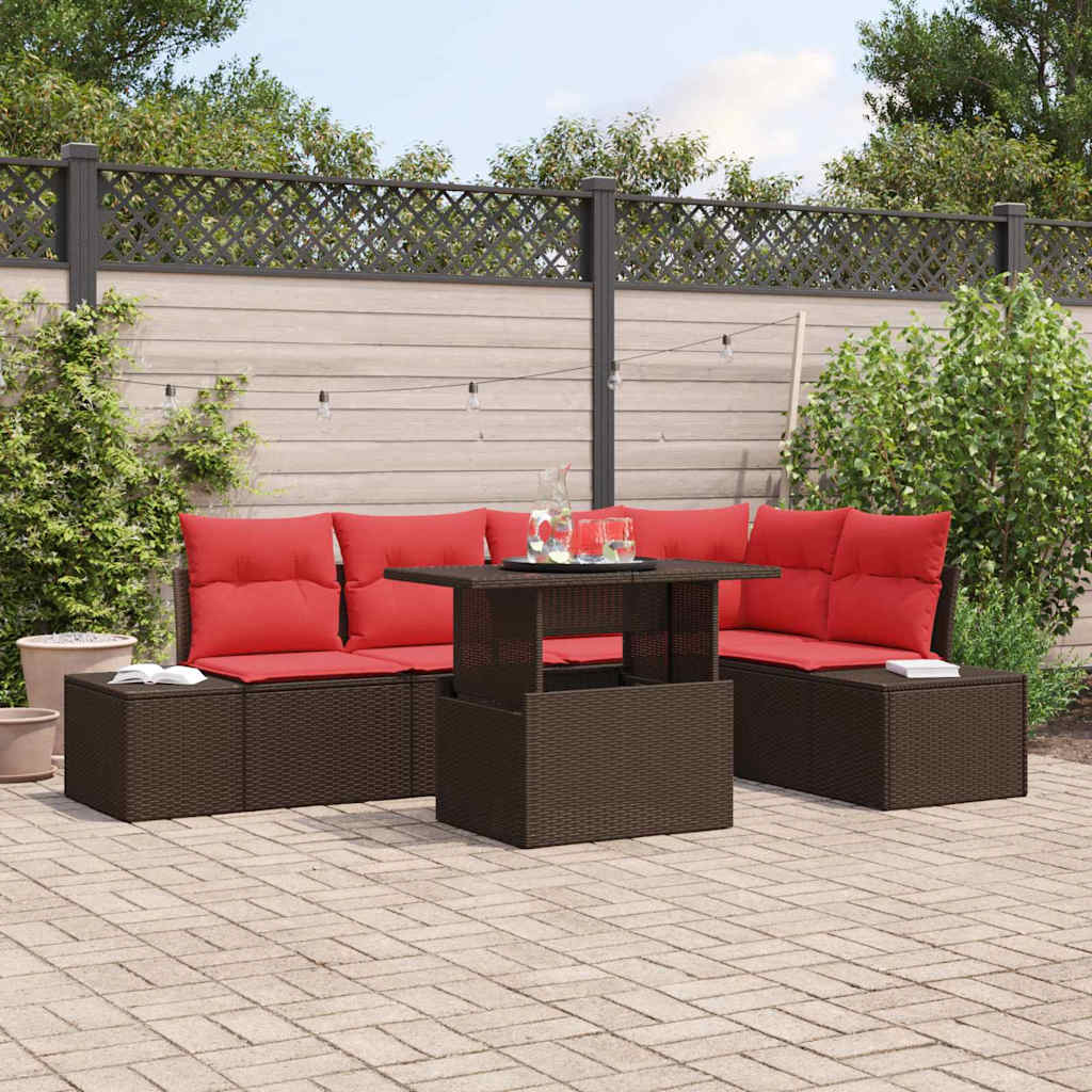 Tuin Sofa Set met kussen met opslag 6 pcs Bruin en rood