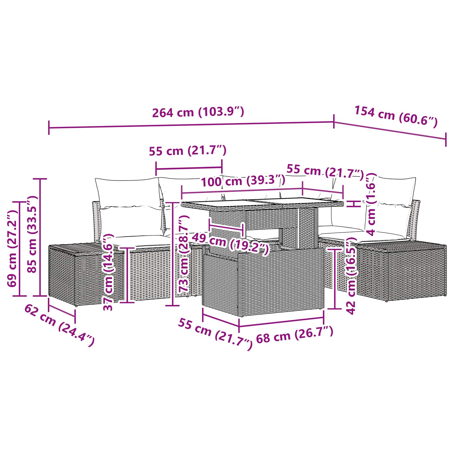 Tuin Sofa Set met kussen met opslag 6 pcs Bruin en rood – afbeelding 11