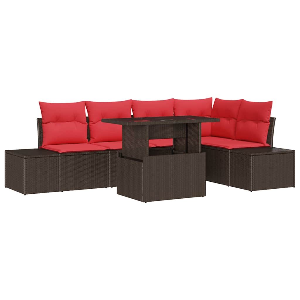 Tuin Sofa Set met kussen met opslag 6 pcs Bruin en rood – afbeelding 2