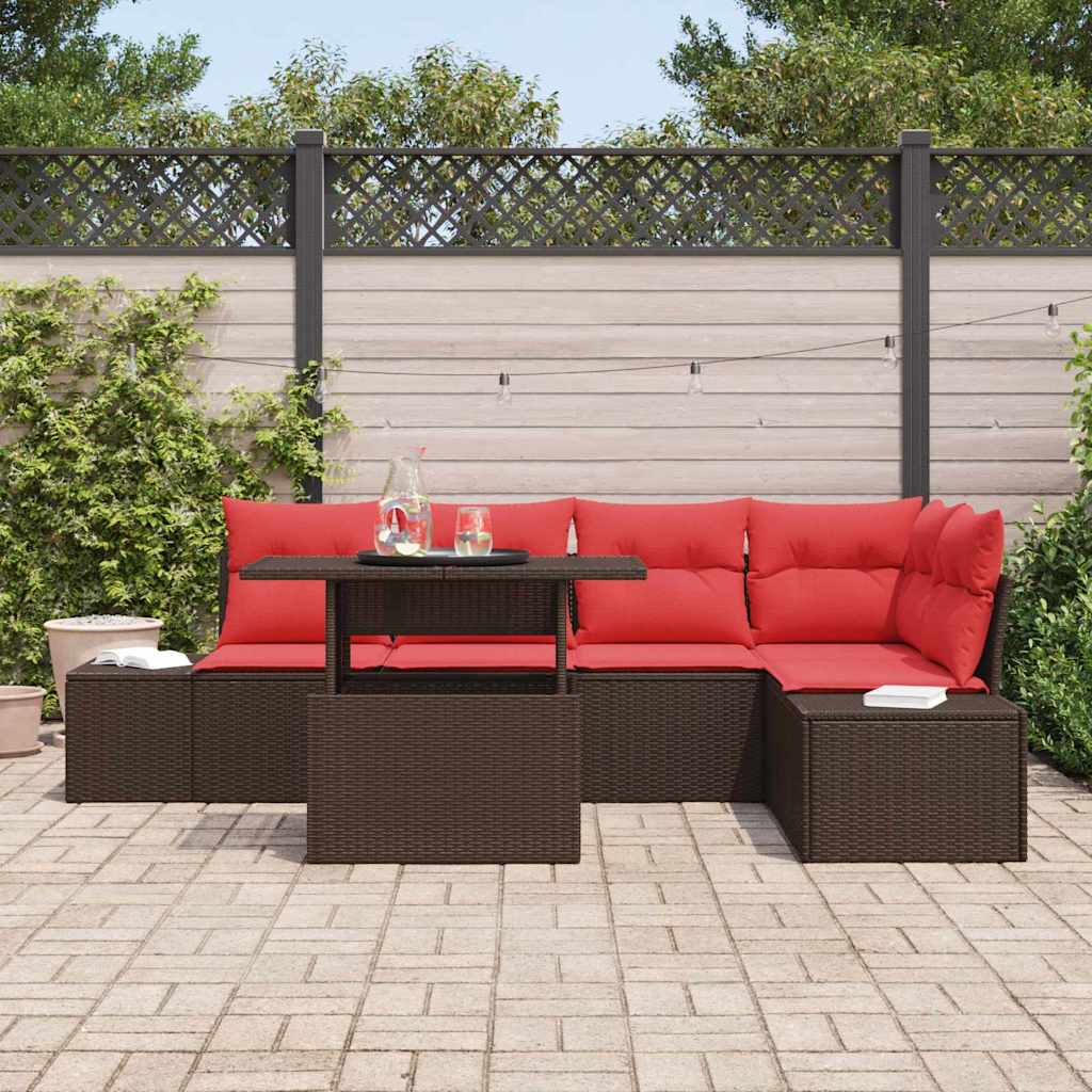 Tuin Sofa Set met kussen met opslag 6 pcs Bruin en rood – afbeelding 3