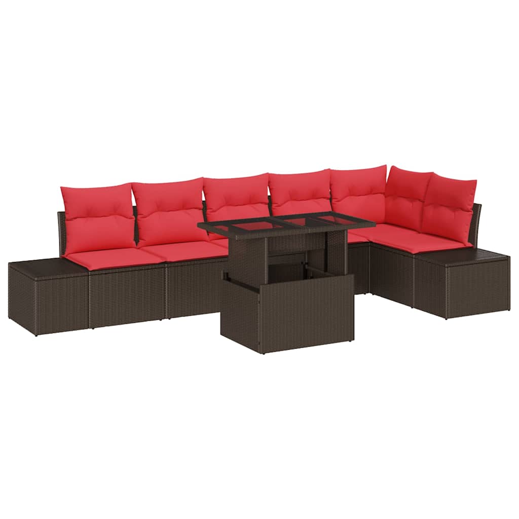 Tuin Sofa Set met kussen 7 pcs Bruin en Rood poly rattan – afbeelding 2