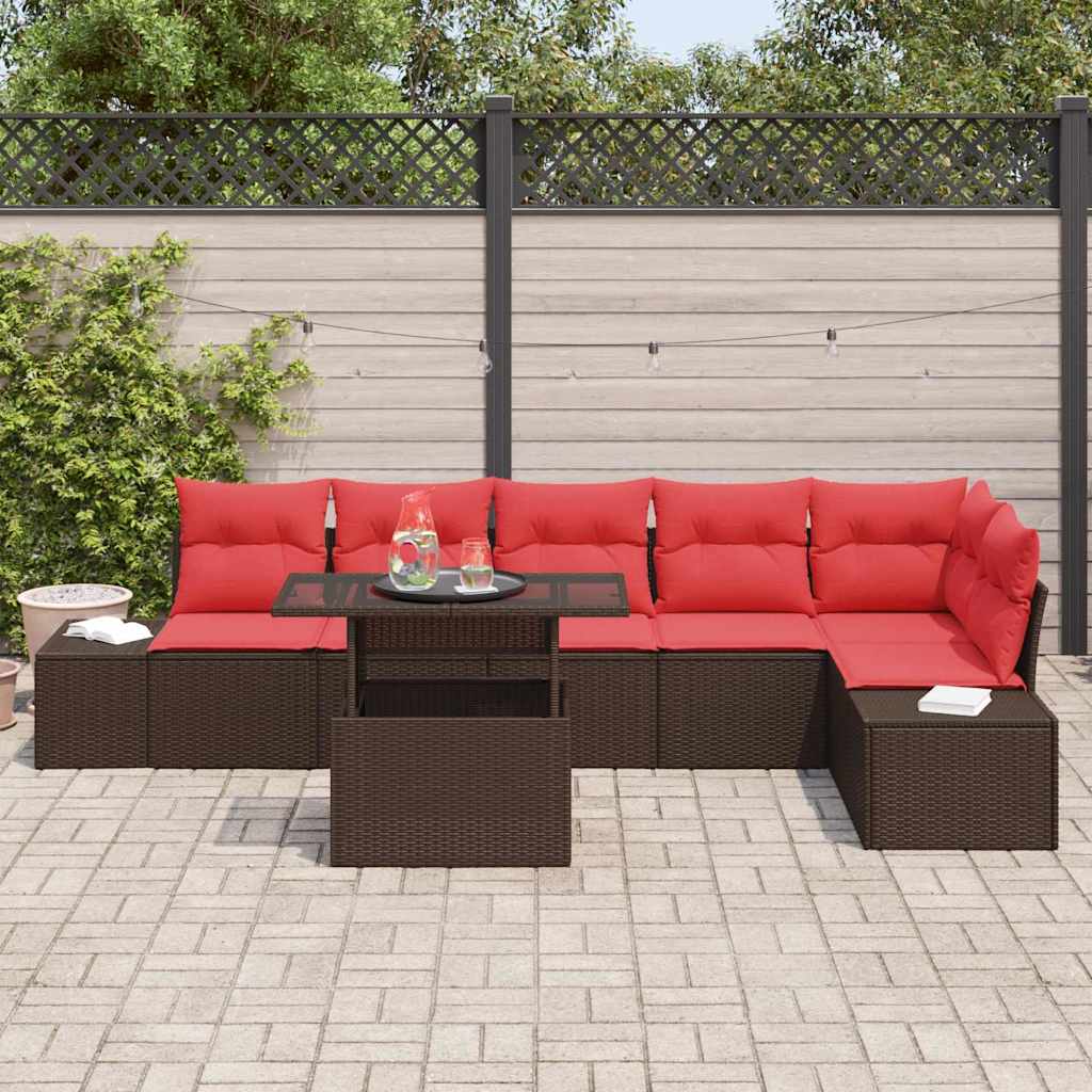 Tuin Sofa Set met kussen 7 pcs Bruin en Rood poly rattan – afbeelding 3