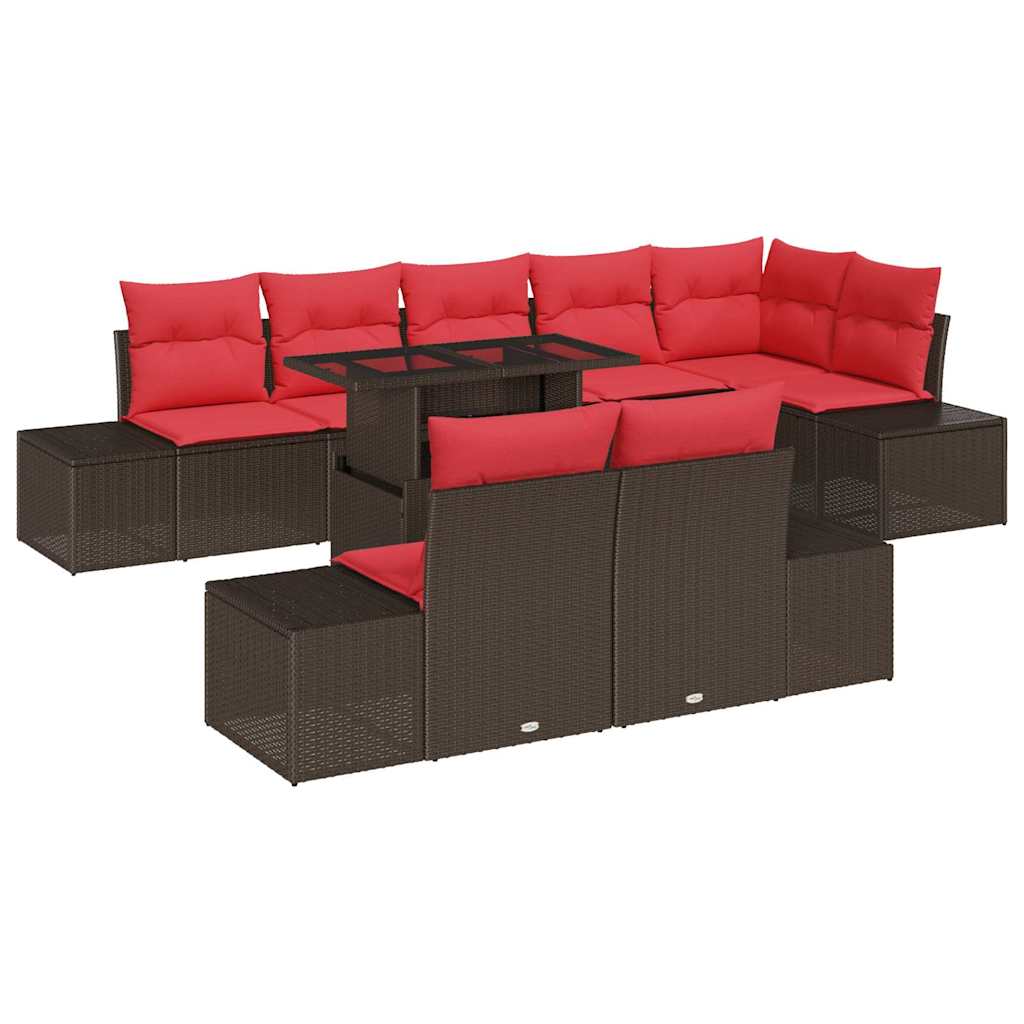 Tuin Sofa Set met kussen 9 pcs Bruin en Rood poly rattan – afbeelding 2
