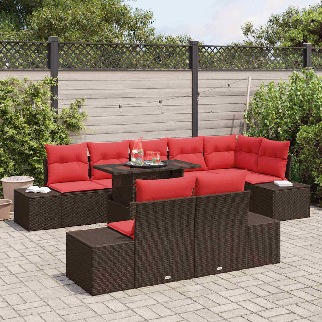 Tuin Sofa Set met kussen 9 pcs Bruin en Rood poly rattan – afbeelding 3