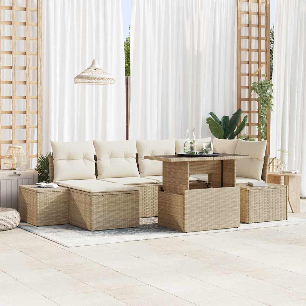 Tuin Sofa Set met kussen 7 pcs beige en crèmekleurig