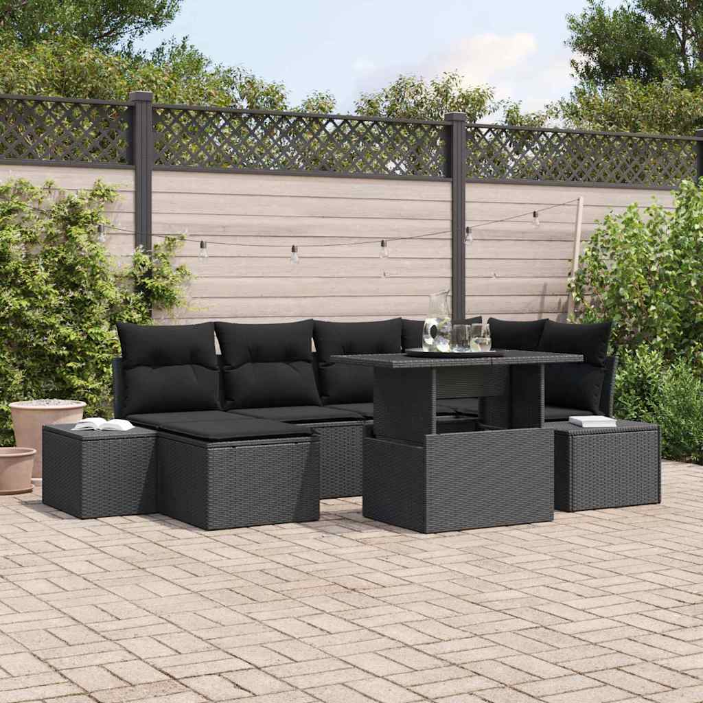 Tuin Sofa Set 7 pcs Zwart Poly rattan en gepoedercoat staal