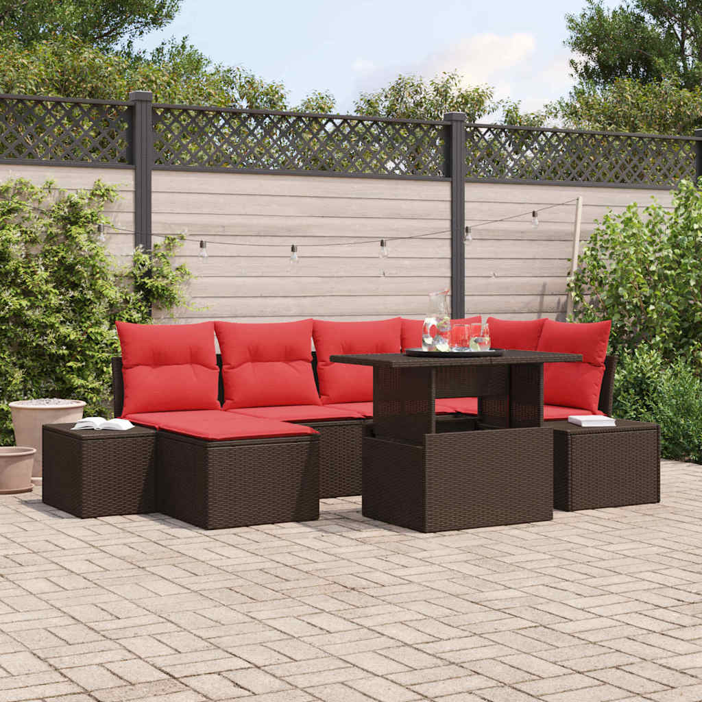 Tuin Sofa Set met kussen 7 pcs Bruin en rood