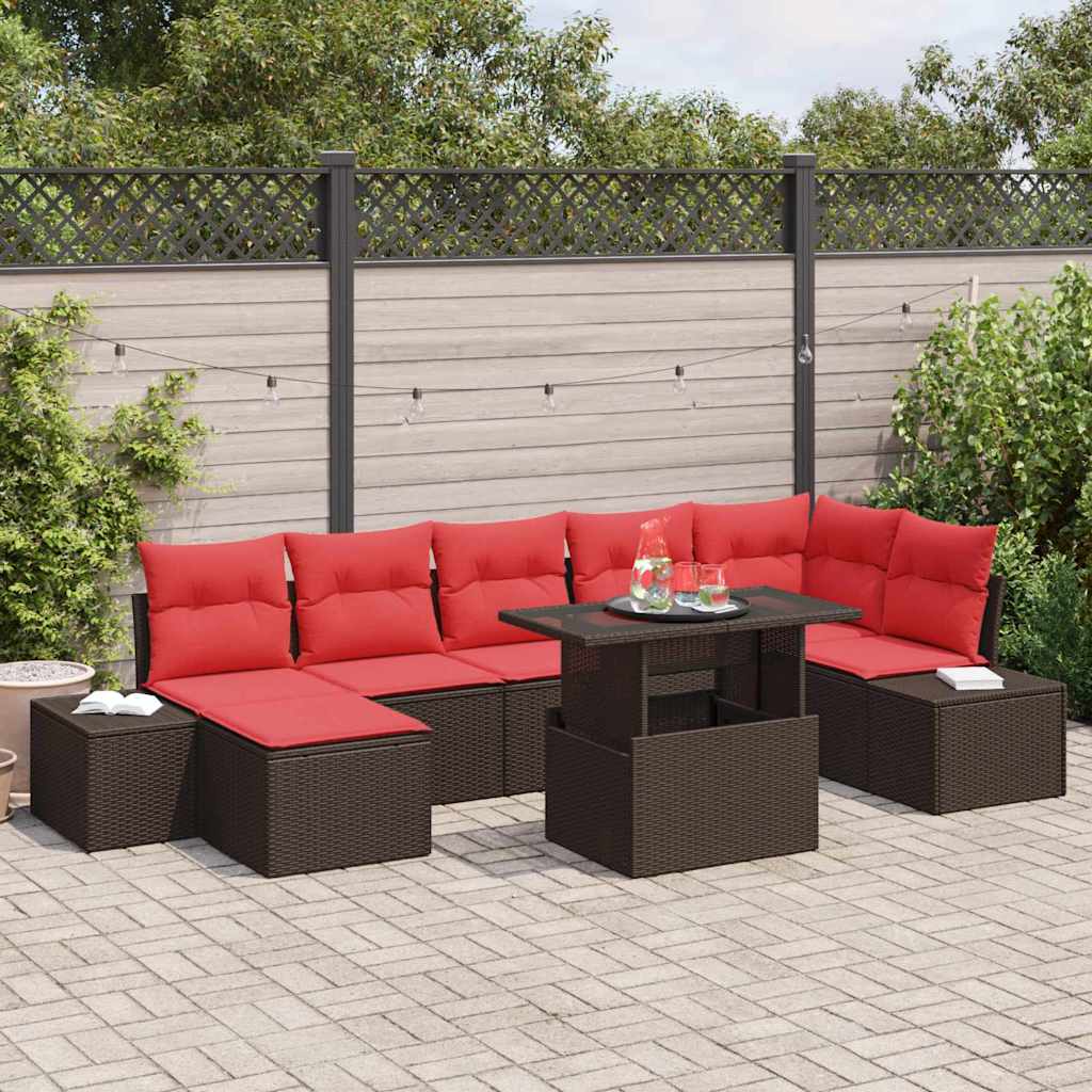 Tuin Sofa Set met kussen 8 pcs Bruin en Rood poly rattan