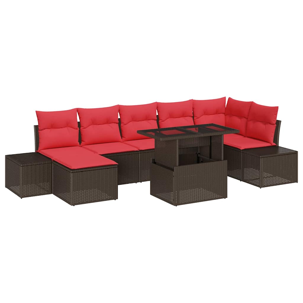 Tuin Sofa Set met kussen 8 pcs Bruin en Rood poly rattan – afbeelding 2