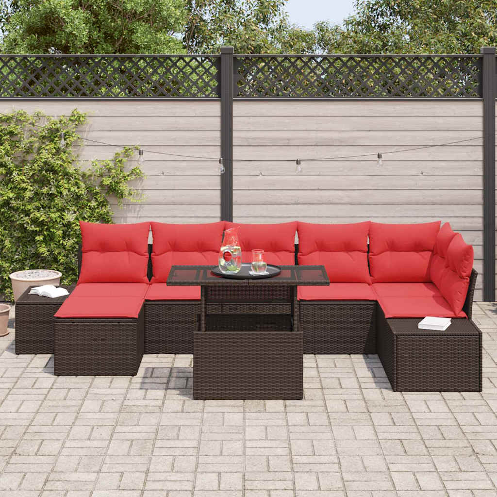 Tuin Sofa Set met kussen 8 pcs Bruin en Rood poly rattan – afbeelding 3