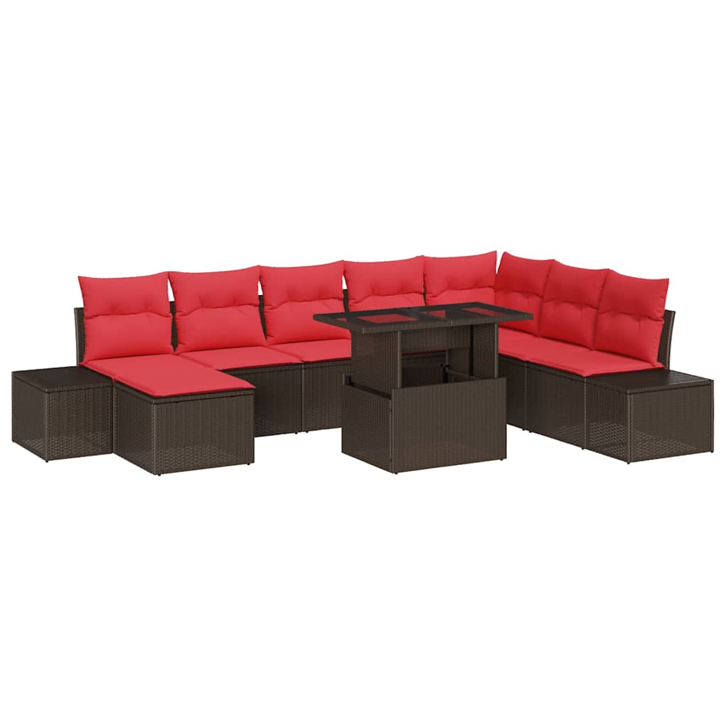 Tuin Sofa Set met kussen 9 pcs Bruin en Rood poly rattan – afbeelding 2