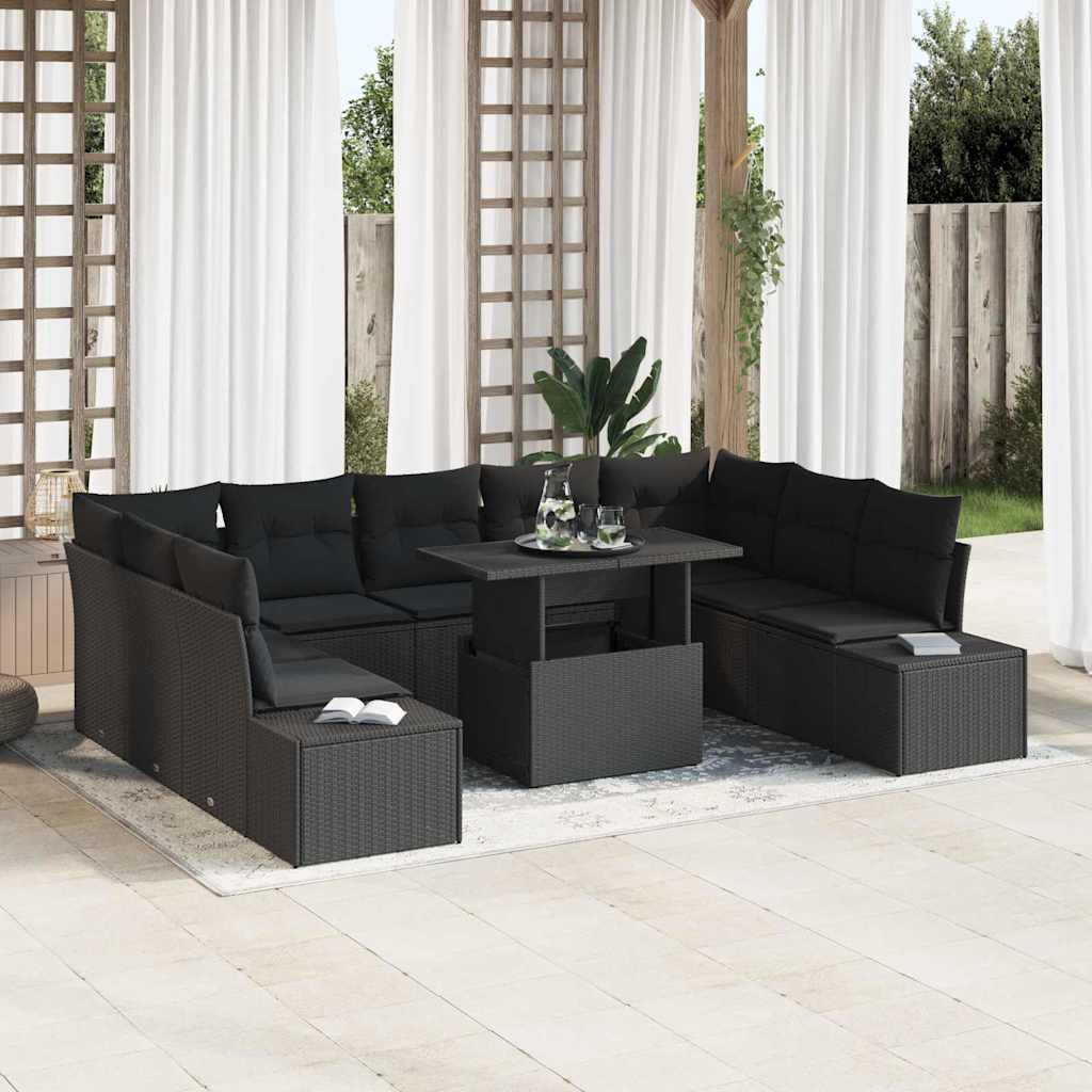 Tuin Sofa Set met kussen 10 pcs Zwart poly rattan