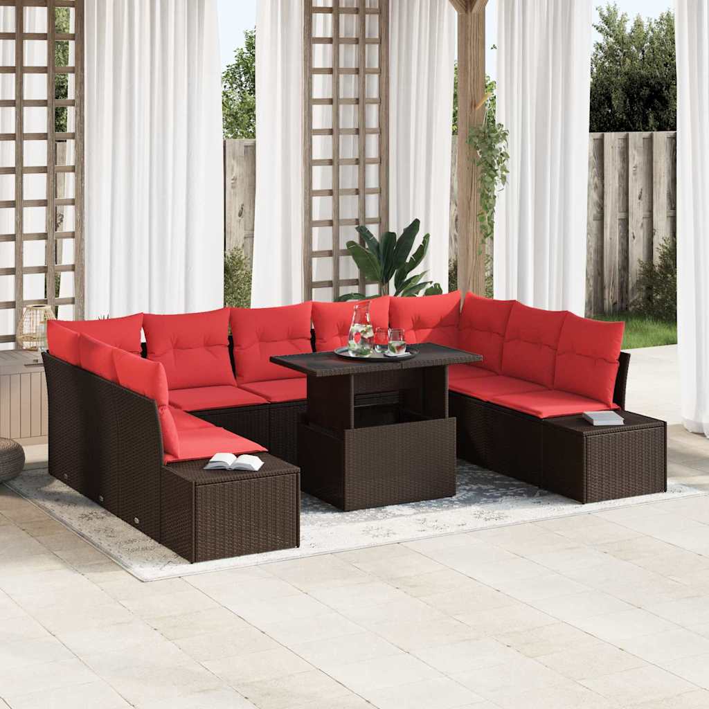 Tuin Sofa Set met kussen met opslag 10 pcs Bruin en rood