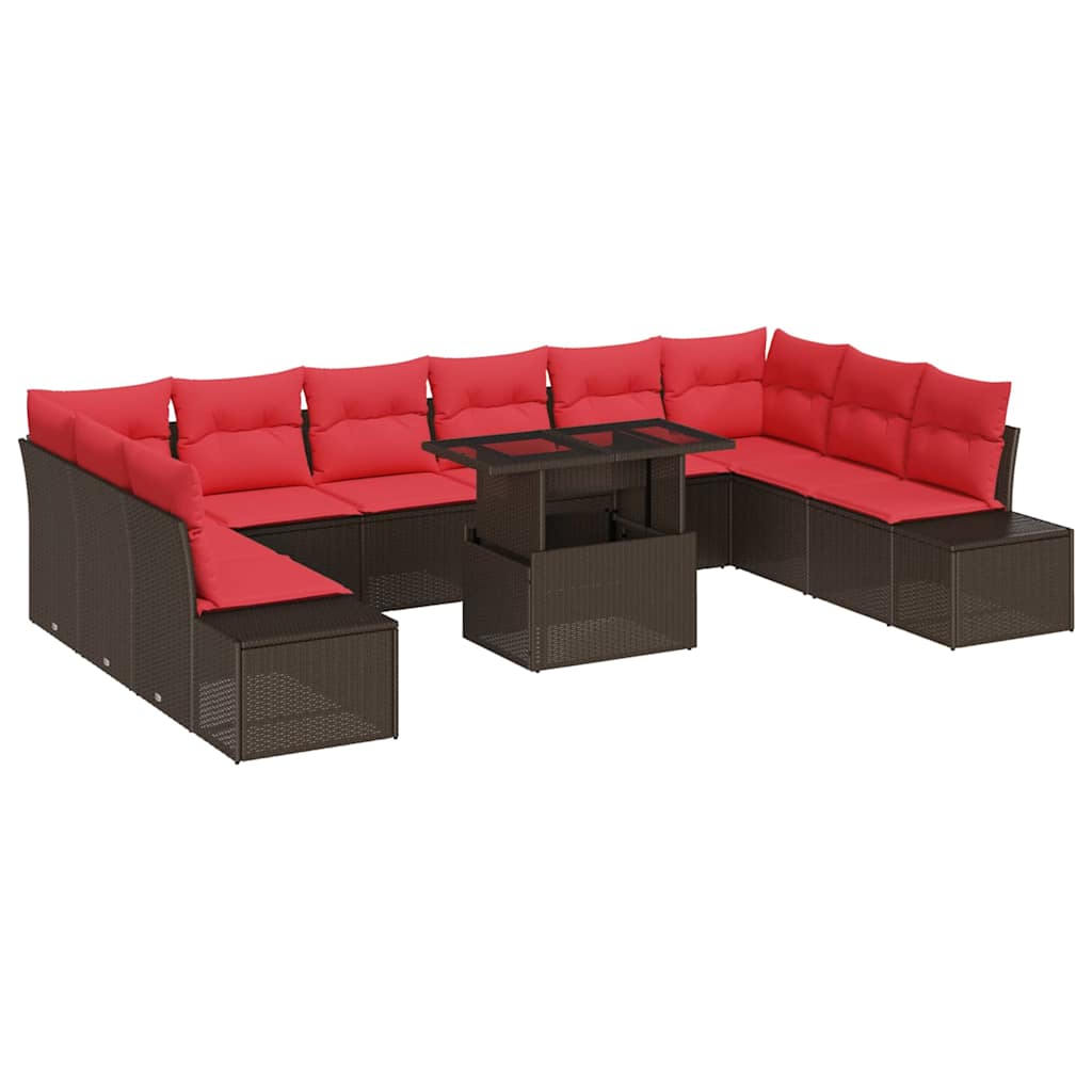 Tuin Sofa Set met kussen 11 pcs Bruin en Rood poly rattan – afbeelding 2