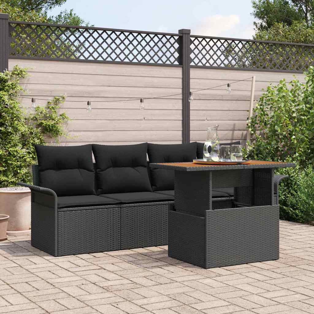 Tuinbankenset met kussen 5 pcs Zwart poly rattan
