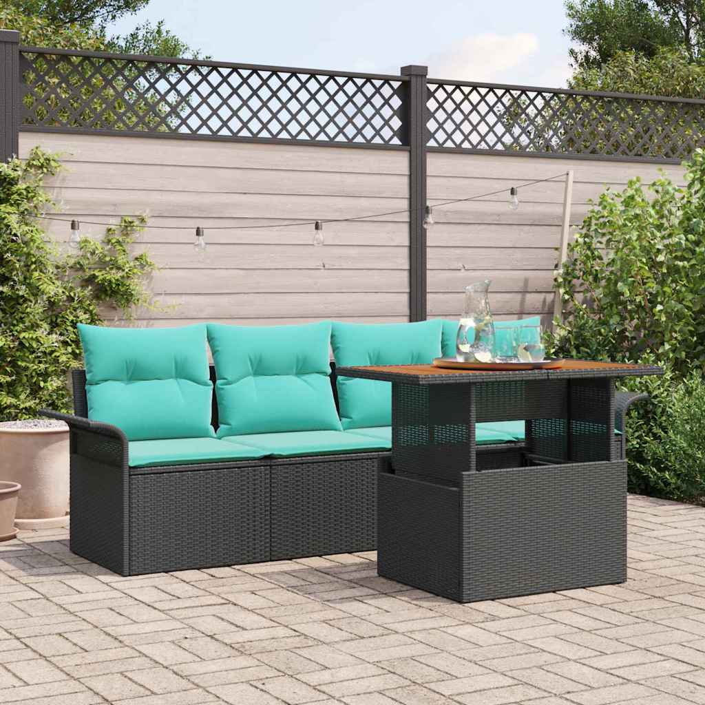 Tuin Sofa Set met kussen 5 pcs Zwart en blauw