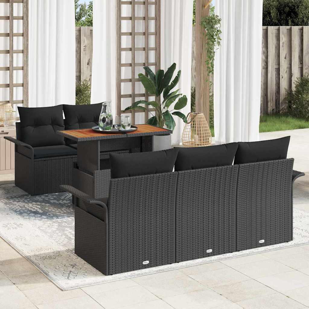 Tuinbankenset met kussen 6 pcs Zwart poly rattan