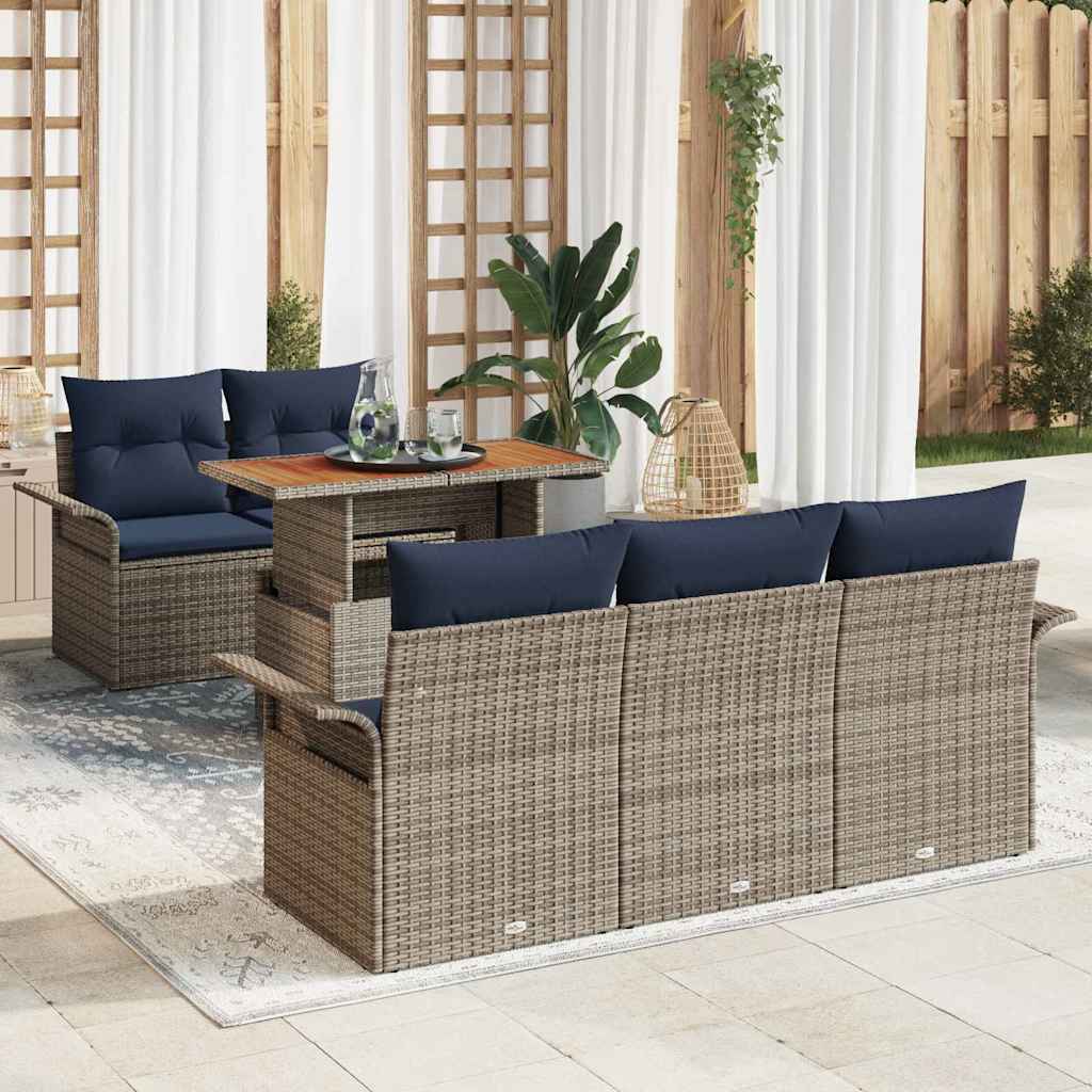 Tuin Sofa Set met kussen 6 pcs grijs en marineblauw
