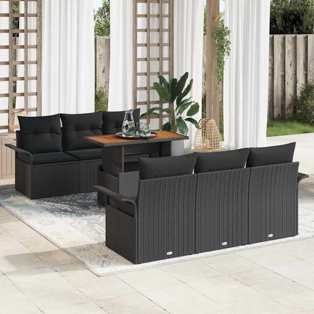 Tuin Sofa Set 7 pcs Zwart Poly rattan en gepoedercoat staal