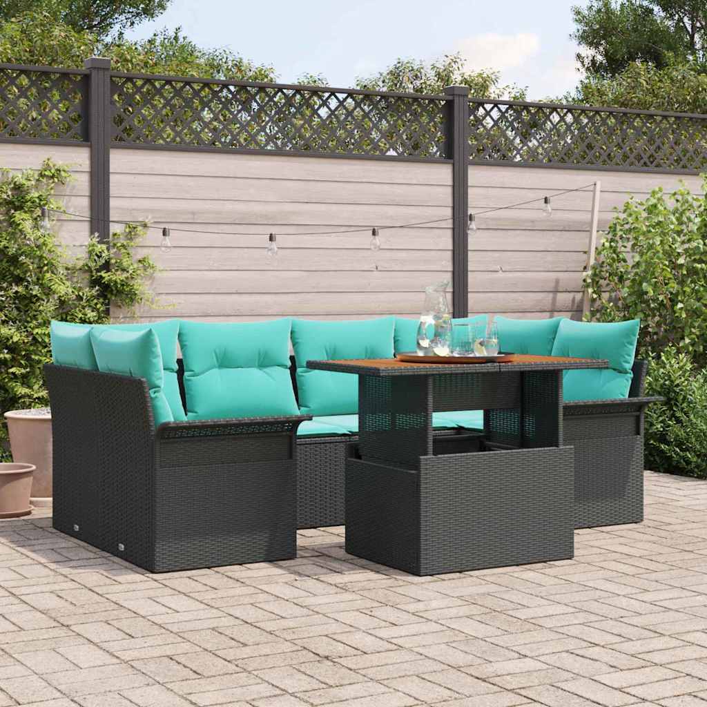 Tuin Sofa Set met kussen 7 pcs Zwart en blauw