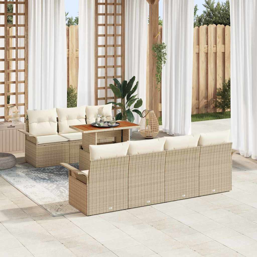 Tuin Sofa Set met kussen 8 pcs beige en crèmekleurig
