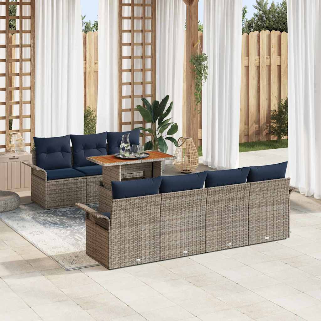 Tuin Sofa Set met kussen 8 pcs grijs en marineblauw