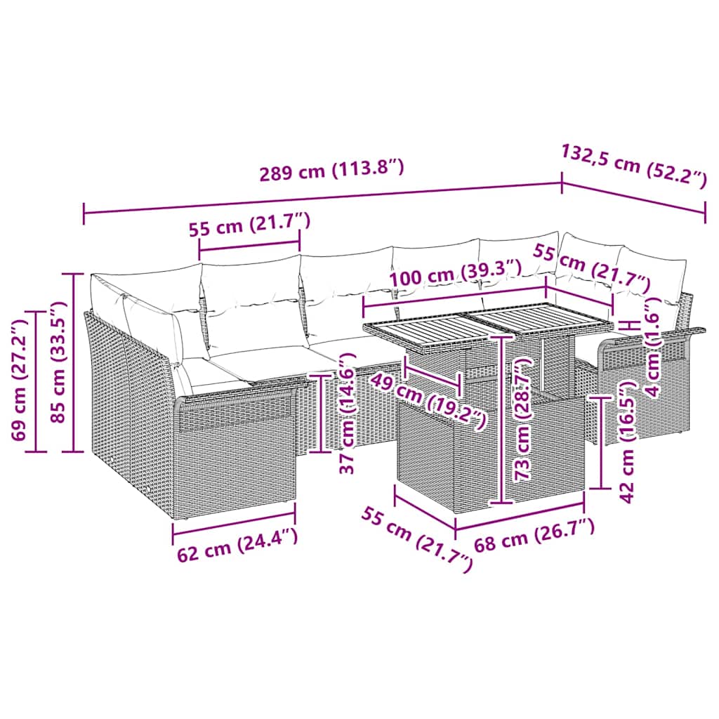 Tuin Sofa Set 8 st Zwart en crème – afbeelding 11