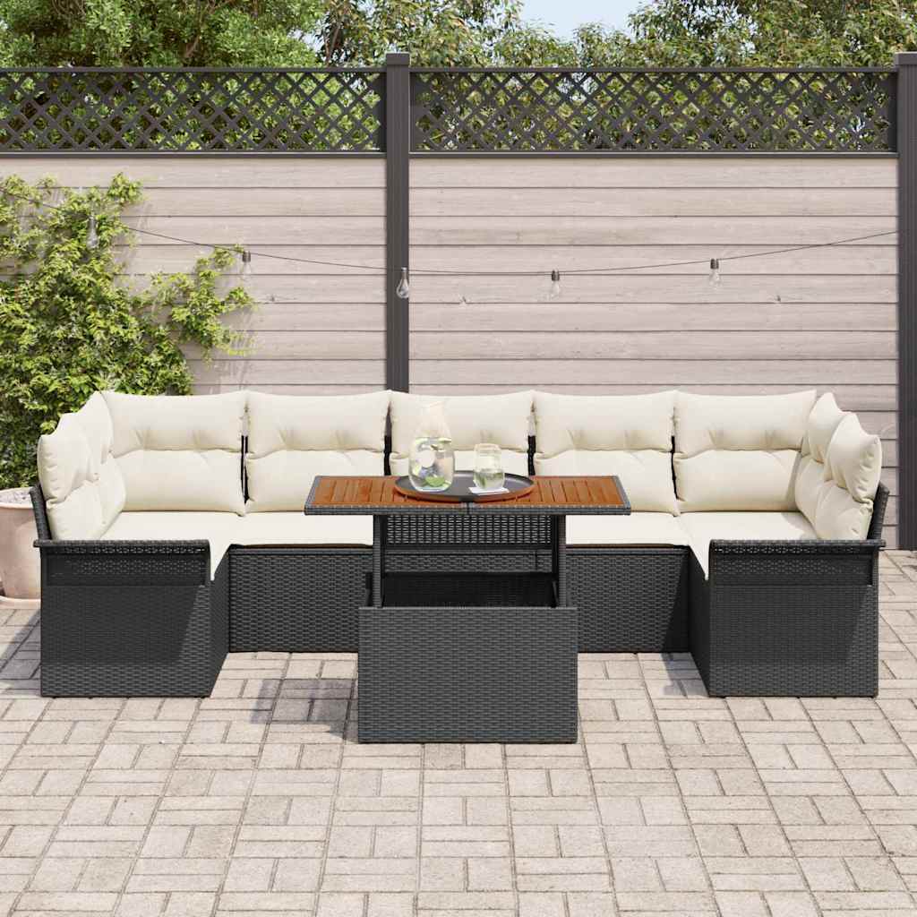 Tuin Sofa Set 8 st Zwart en crème – afbeelding 3